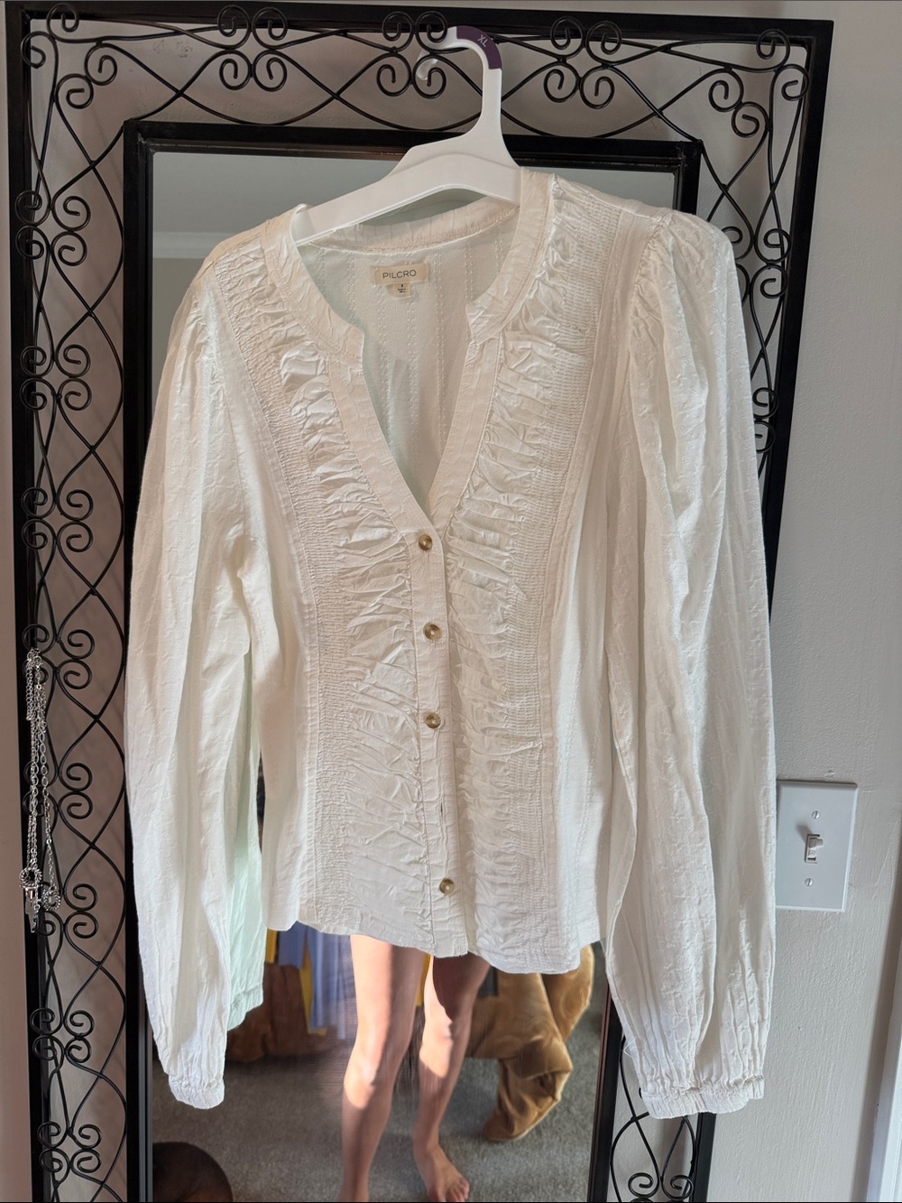 Pilcro White Ruffle-Trim Button Front Blouse